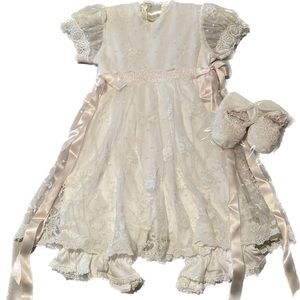 White baptism dress with booties and headband vintage